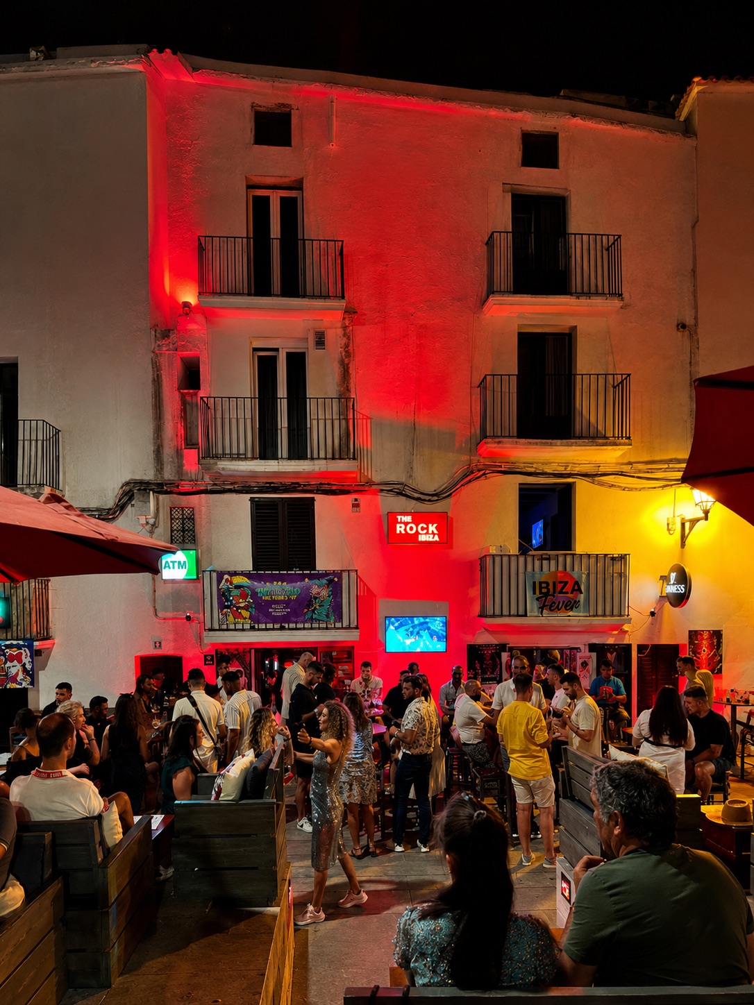 The Rock Ibiza terrace and its crowd at night