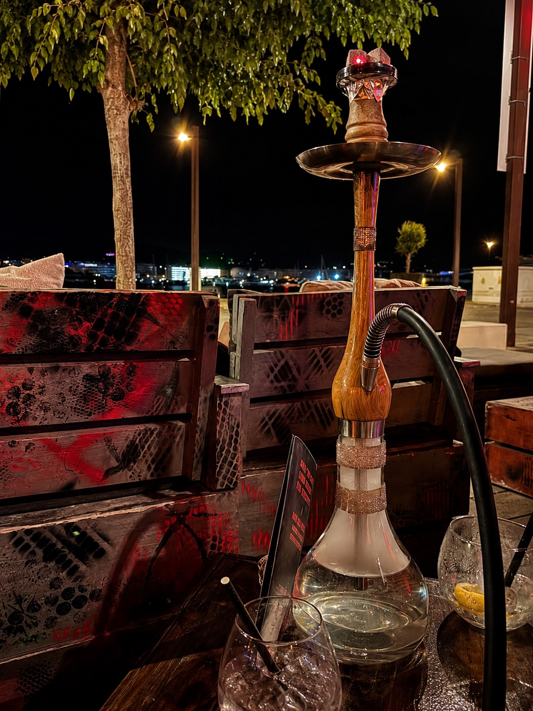 Shisha on The Rock Ibiza terrace overlooking the port